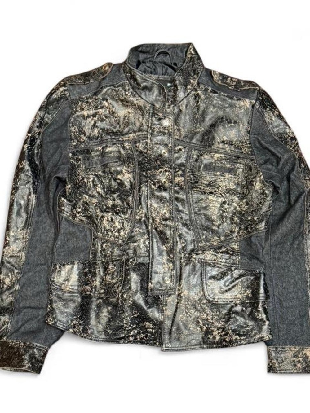 Y2K H&D Camo Black Leather Cropped Bomber Jacket